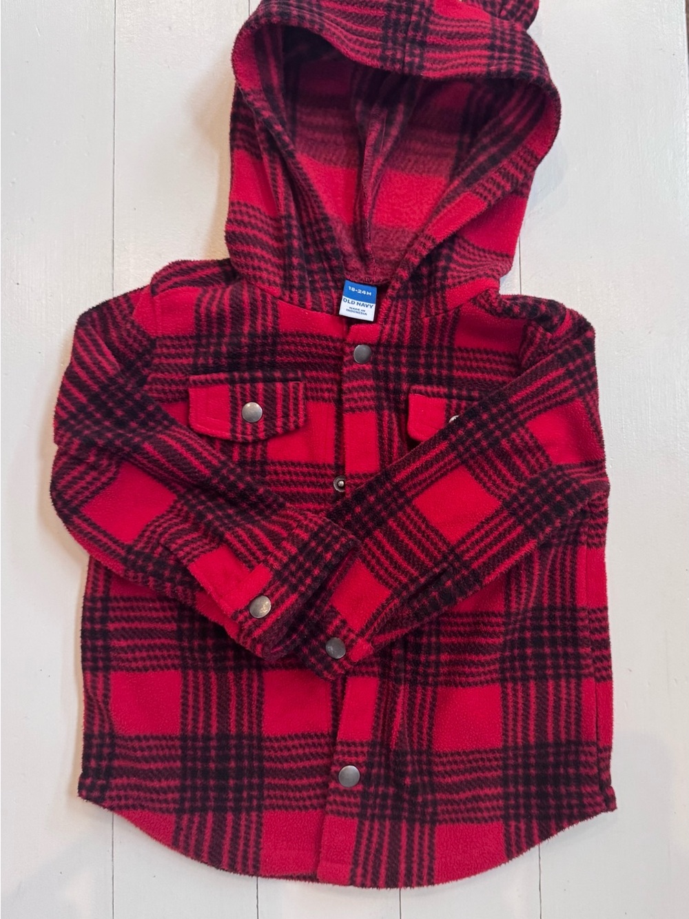 Red & Black Plaid Hooded Shirt Jacket for Kids